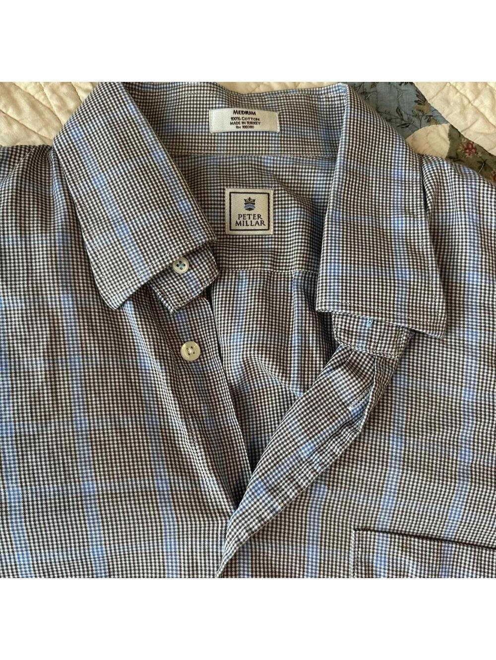 Peter Millar long sleeve blue plaid button down shirt Size M #golfwear #preppy